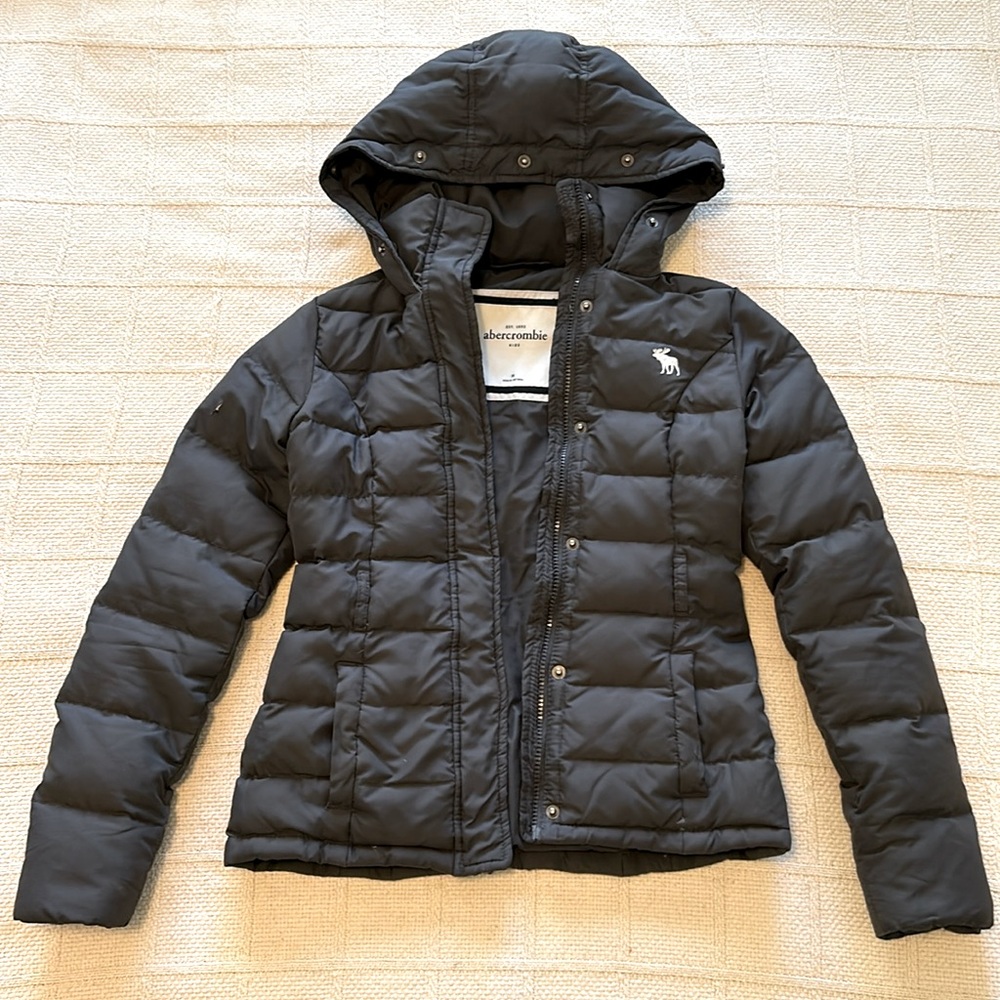 Abercrombie Kids Down Grey Coat Jacket w Hood sz M